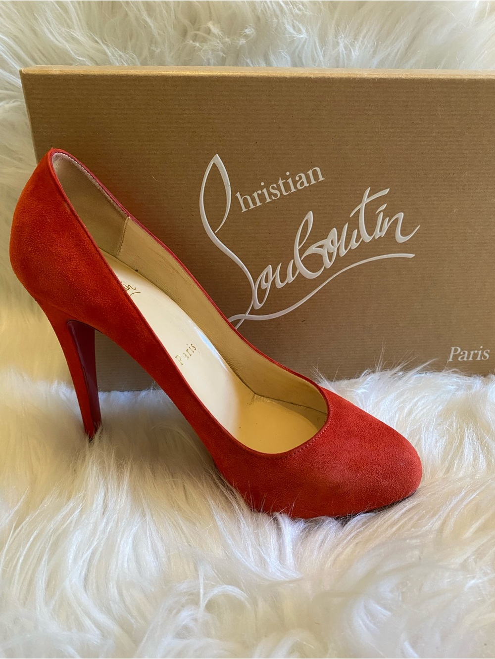 Christian Louboutin Pigalle Follies 100 Veau Heels Red Suede Sz 36.5 Authentic